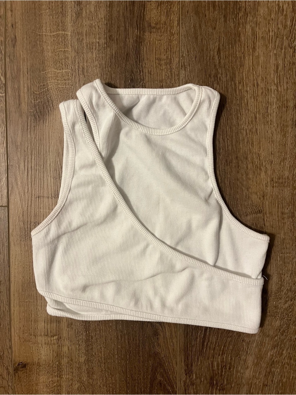 White Ribbed Asymmetric Crop Tank Top size medium